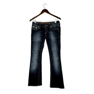 Rock Revival "Anett Boot" Dark Wash Jeans embellished Pockets low Rise Size 27‎